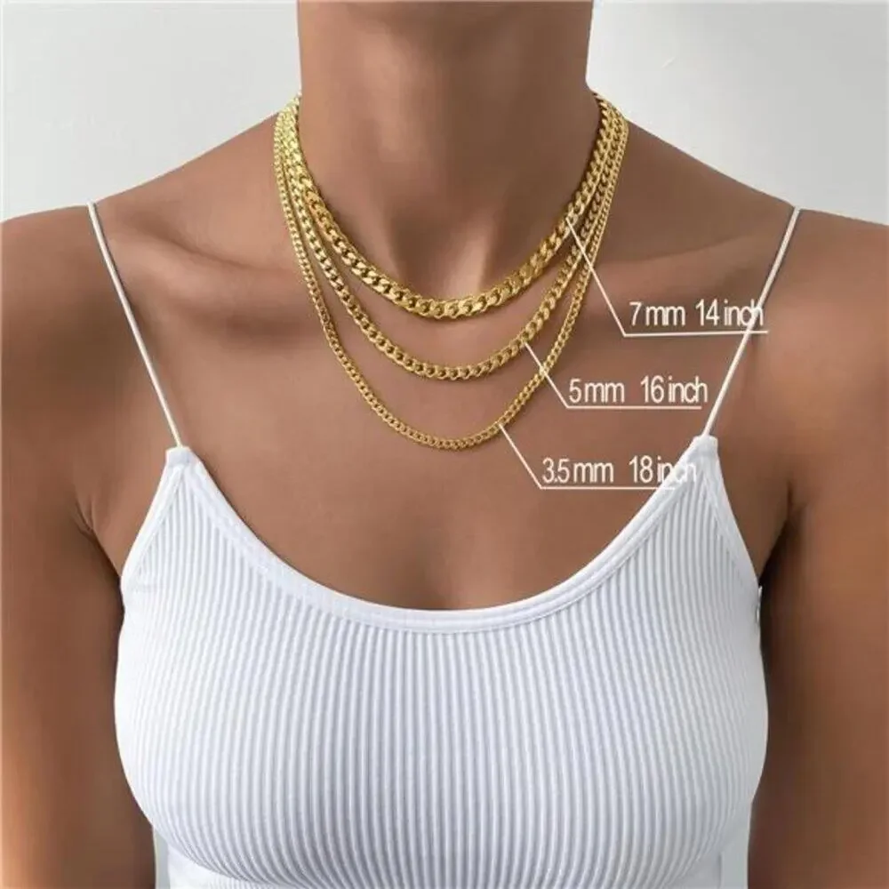 Gold Cuban Chain Necklace for Women,14K Gold Plated Dainty Chunky Necklace